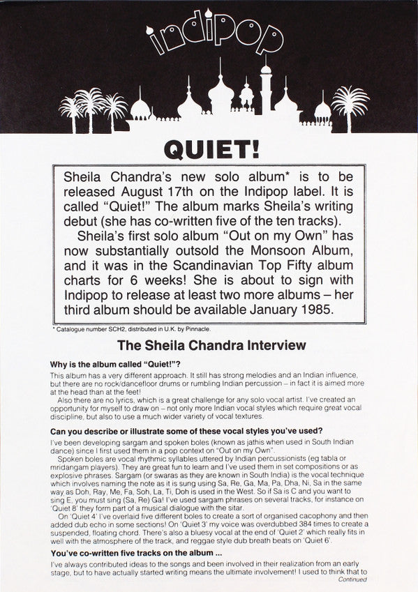 Sheila Chandra : Quiet! (LP, Album)