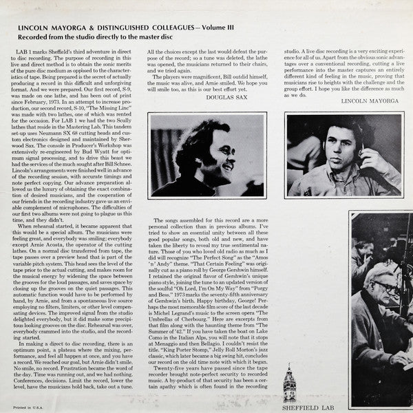 Lincoln Mayorga : Lincoln Mayorga & Distinguished Colleagues - Volume III (LP, Album, Ltd, RP, Whi)