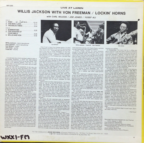 Willis Jackson, Von Freeman : Lockin' Horns - Willis & Von Live At Laren (LP, Album, Promo)