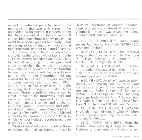 Jascha Heifetz, George Gershwin, Stephen Foster, Kurt Weill, Irving Berlin Also Starring Bing Crosby : The Decca Masters Volume 2 (CD, Comp, Mono, Club, RE, RM)