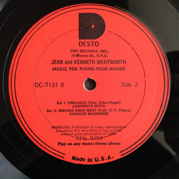 Jean Wentworth & Kenneth Wentworth : Concerto For Four Hands And Chamber Orchestra / Omaggio / Kousochki / Making Ends Meet (LP)
