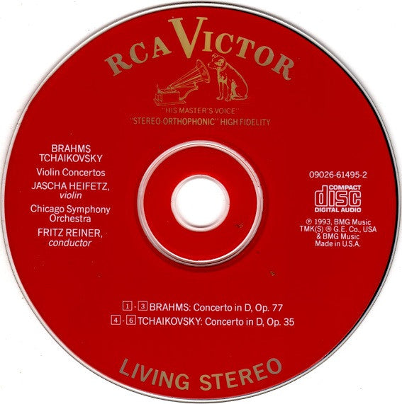 Jascha Heifetz, The Chicago Symphony Orchestra, Fritz Reiner / Johannes Brahms / Pyotr Ilyich Tchaikovsky : Violin Concertos (CD, Comp, RM)