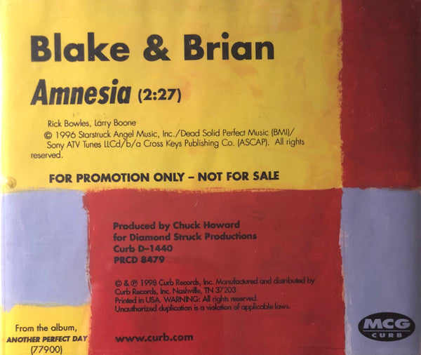 Blake & Brian : Amnesia (CD, Single, Promo)