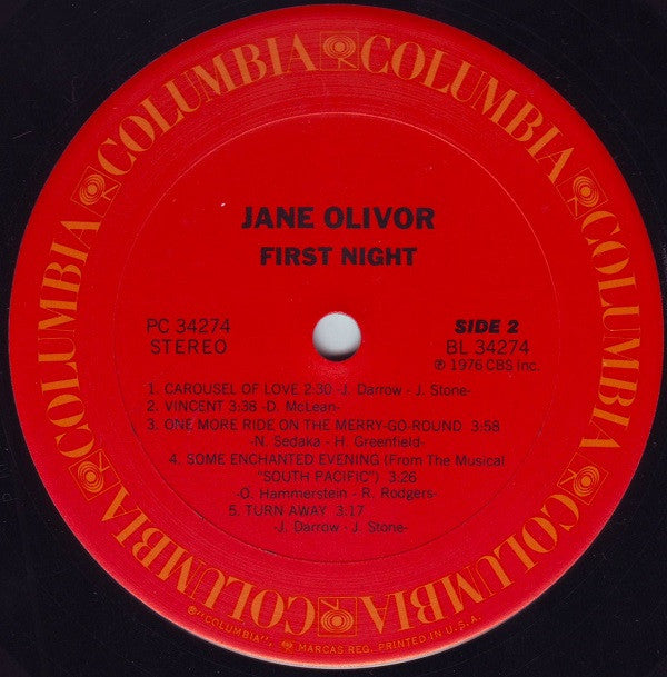 Jane Olivor : First Night (LP, Album, San)