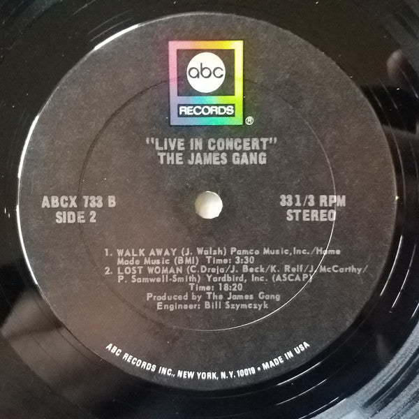 James Gang : Live In Concert (LP, Album, Pit)
