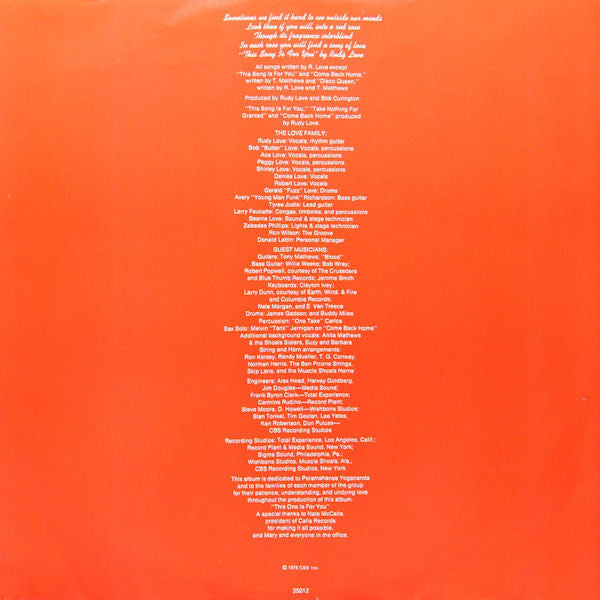 Rudy Love And The Love Family : This Song Is For You (LP, Album, Promo)