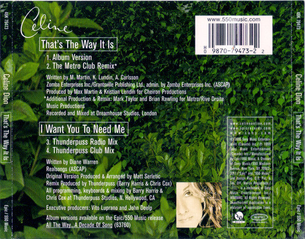 Céline Dion : That's The Way It Is / I Want You To Need Me (CD, Maxi)