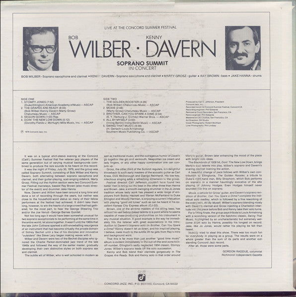 Bob Wilber • Kenny Davern • Marty Grosz • Ray Brown • Jake Hanna, Soprano Summit : Soprano Summit In Concert (LP, Album)
