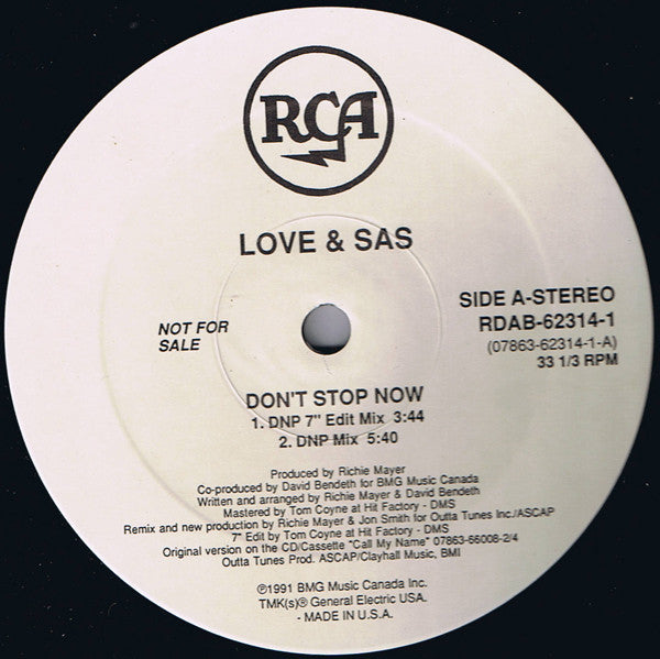 Love & Sas : Don't Stop Now (12", Promo)
