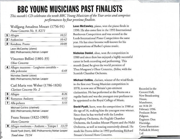 Wolfgang Amadeus Mozart / Vincenzo Bellini / Carl Maria von Weber / Franz Strauss - BBC Philharmonic Conducted By Adrian Leaper : BBC Young Musicians Past Finalists (CD)