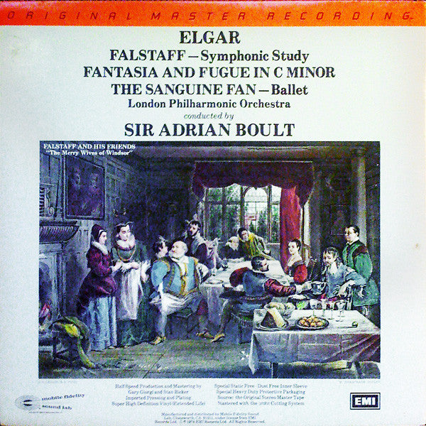 Sir Adrian Boult, London Philharmonic Orchestra, Sir Edward Elgar : Falstaff - Symphonic Study / The Sanguine Fan - Ballet / Fantasia And Fugue In C Minor (2xLP, Album, ½-S)