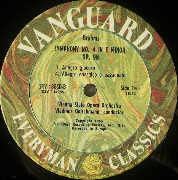 Johannes Brahms - Vladimir Golschmann Conducting Orchester Der Wiener Staatsoper : Symphony No. 4 In E Minor Opus 98 (LP)