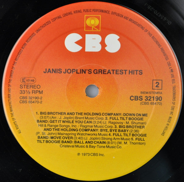 Janis Joplin : Janis Joplin's Greatest Hits (LP, Comp, RE)