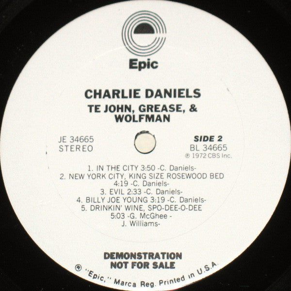 Charlie Daniels : Te John, Grease, & Wolfman (LP, Album, Promo, RE)