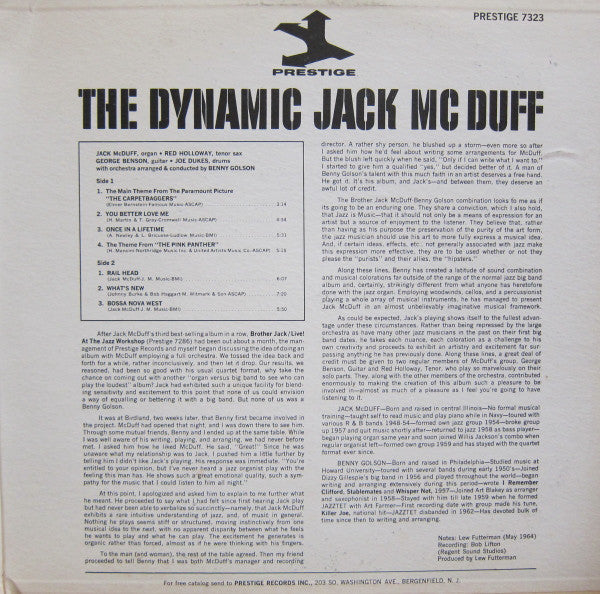 The Brother Jack McDuff Quartet With The Big Band Of Benny Golson : The Dynamic Jack Mc Duff (LP, Album, Mono, Gat)