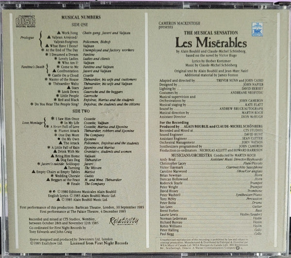 Cameron Mackintosh Presents Alain Boublil And Claude-Michel Schönberg : Les Misérables (Original London Cast Recording) (2xCD)