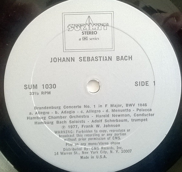 Johann Sebastian Bach / Hamburger Bach Solisten / Hamburger Kammerorchester / Adolf Scherbaum / Harold Newman : Brandenburg Concerti Nos. 1,2,3 (LP)