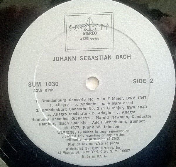 Johann Sebastian Bach / Hamburger Bach Solisten / Hamburger Kammerorchester / Adolf Scherbaum / Harold Newman : Brandenburg Concerti Nos. 1,2,3 (LP)