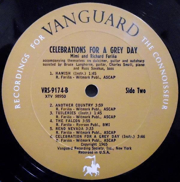 Richard & Mimi Farina : Celebrations For A Grey Day (LP, Mono)