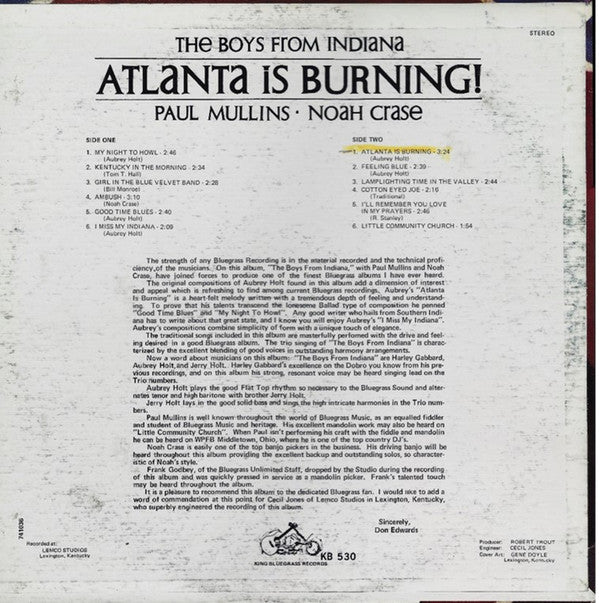 The Boys From Indiana : Atlanta Is Burning (LP, Album)