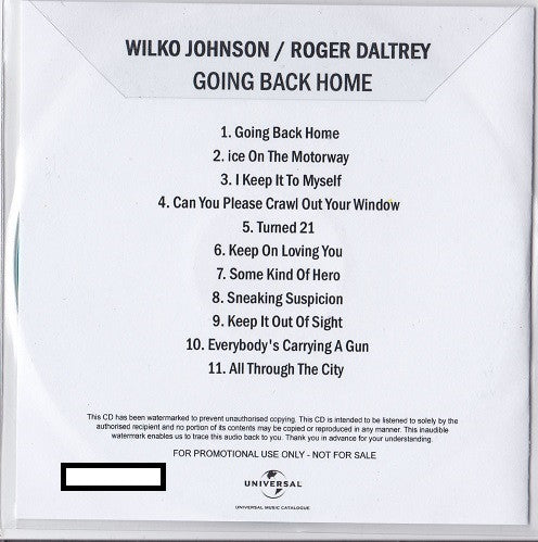 Wilko Johnson / Roger Daltrey : Going Back Home (CDr, Album, Promo)