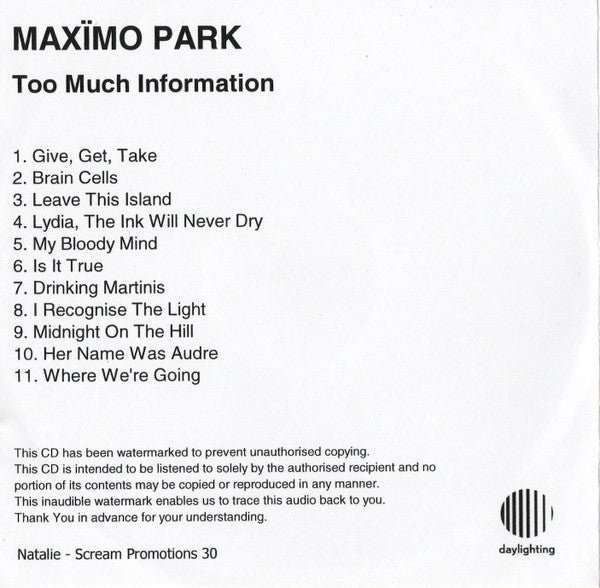 Maxïmo Park : Too Much Information (CDr, Album, Promo)