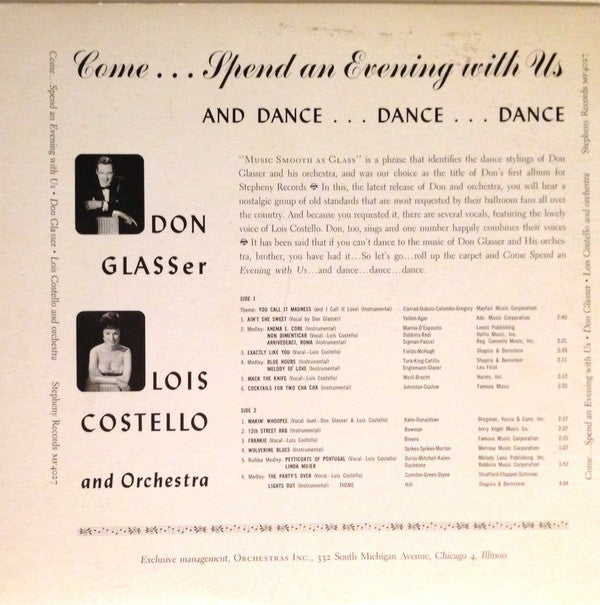 Don Glasser And His Orchestra, Lois Costello : Come .... Spend An Evening With Us (LP, Album)