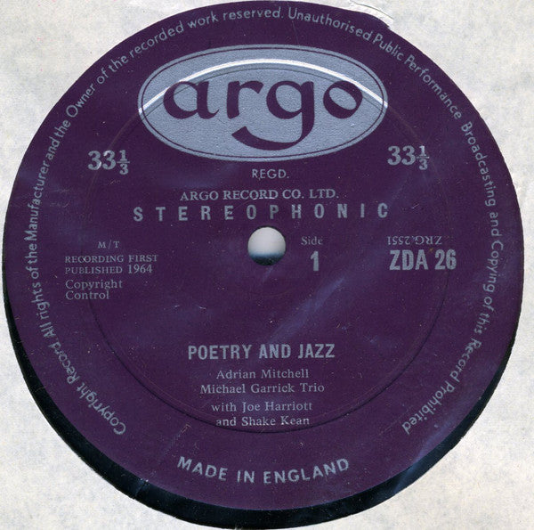 Dannie Abse, Laurie Lee, Adrian Mitchell, Jeremy Robson, Michael Garrick Quintet Featuring Joe Harriott And Shake Keane : Poetry And Jazz In Concert - Record One (LP, Rec)