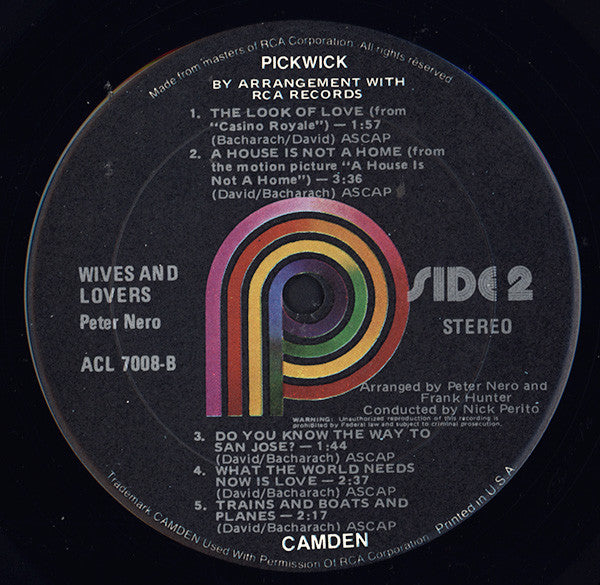 Peter Nero : Wives And Lovers (LP, Album, RE)