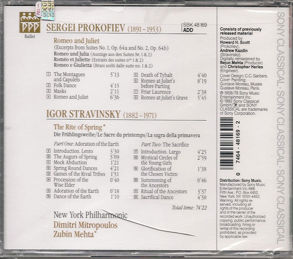 Igor Stravinsky / Sergei Prokofiev - The New York Philharmonic Orchestra, Zubin Mehta • Dimitri Mitropoulos : Le Sacre Du Printemps / Romeo And Juliet (Excerpts) (CD, Comp)