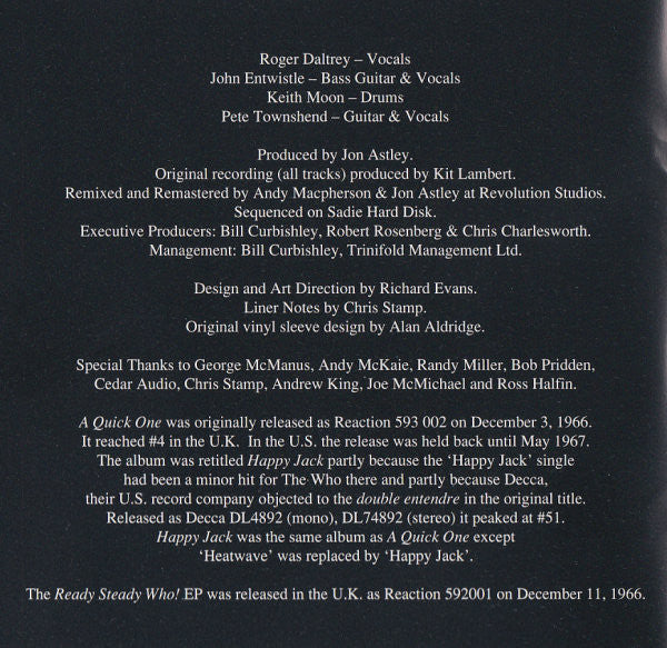 The Who : A Quick One (CD, Album, RE, RM)