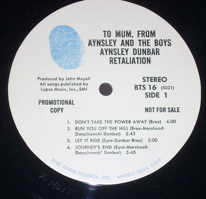 The Aynsley Dunbar Retaliation : To Mum, From Aynsley And The Boys (LP, Album, Promo, Mon)