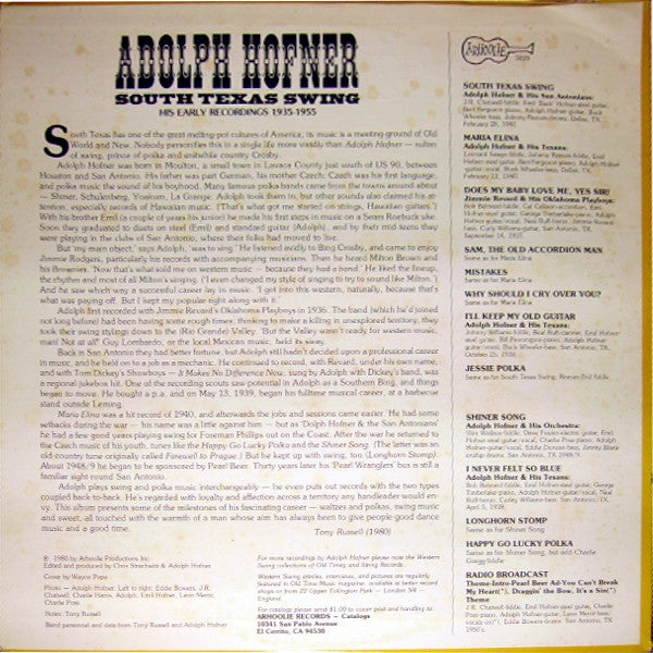 Adolph Hofner : South Texas Swing (His Early Recordings 1935-1955) (LP, Comp)