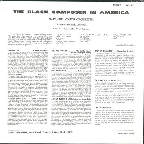 Ulysses Kay / George Walker (4) / William Grant Still / William Dawson* / William Fischer* / Arthur Cunningham / Stephen Chambers* - Cynthia Bedford / Robert Hughes (2) / Oakland Youth Orchestra* : The Black Composer In America (LP, Album)