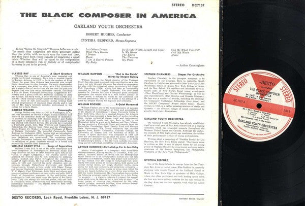 Ulysses Kay / George Walker (4) / William Grant Still / William Dawson* / William Fischer* / Arthur Cunningham / Stephen Chambers* - Cynthia Bedford / Robert Hughes (2) / Oakland Youth Orchestra* : The Black Composer In America (LP, Album)