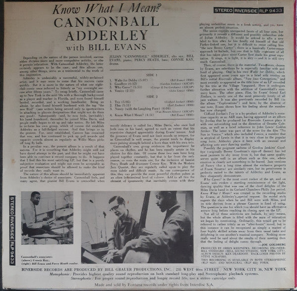 Cannonball Adderley With Bill Evans : Know What I Mean ? (LP, Album)