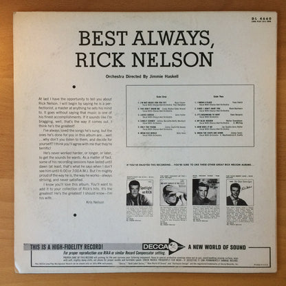 Rick Nelson* : Best Always (LP, Mono)