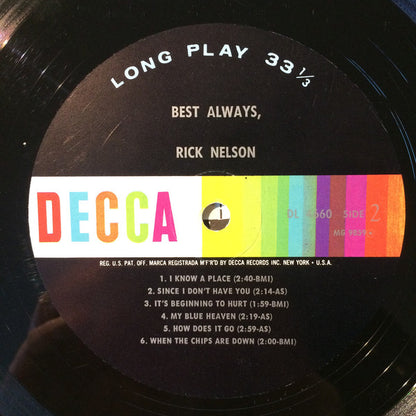 Rick Nelson* : Best Always (LP, Mono)