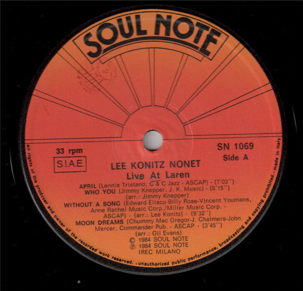 Lee Konitz Nonet : Live At Laren (LP, Album)