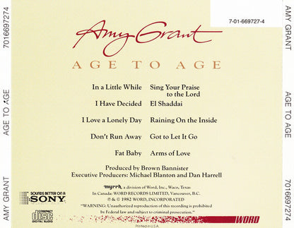 Amy Grant : Age To Age (CD, Album, RE)