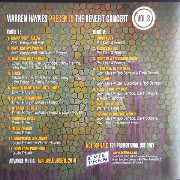 Various : Warren Haynes Presents: The Benefit Concert Volume 3 (2xCD, Advance, Album, Promo)