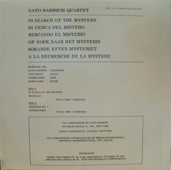 Gato Barbieri Quartet : In Search Of The Mystery (LP, Album)