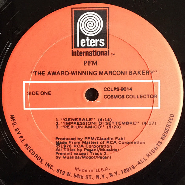 Premiata Forneria Marconi : The Award-Winning Marconi Bakery (LP, Comp, Red)