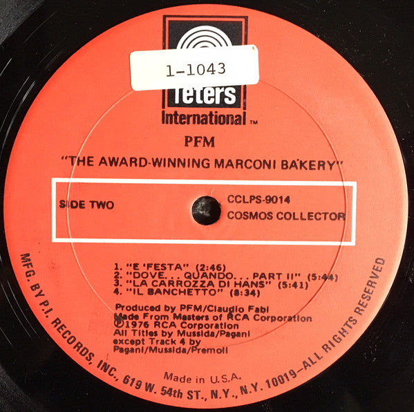 Premiata Forneria Marconi : The Award-Winning Marconi Bakery (LP, Comp, Red)