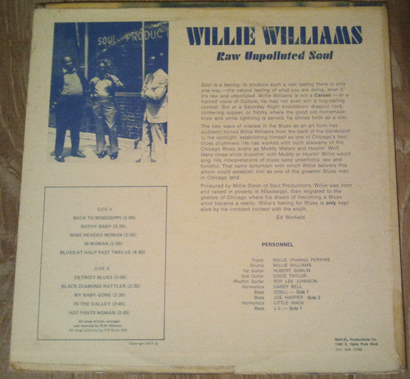 Willie Williams : Raw Unpolluted Soul Black Diamond Rattler (LP, Album, RE)