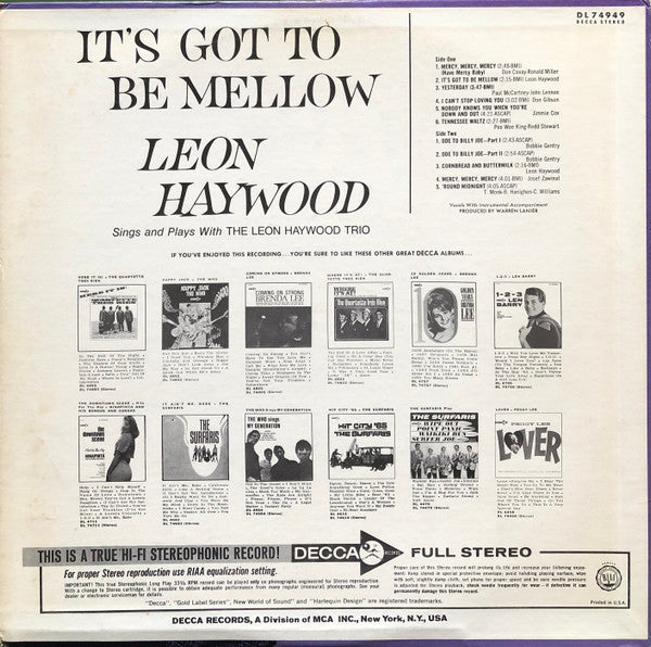 Leon Haywood : It's Got To Be Mellow (LP, Album, Glo)