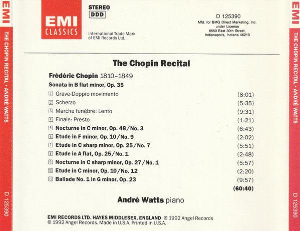 André Watts : The Chopin Recital (CD, Album, Comp, Club)