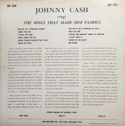 Johnny Cash : Sings The Songs That Made Him Famous (LP, Album, Mono)