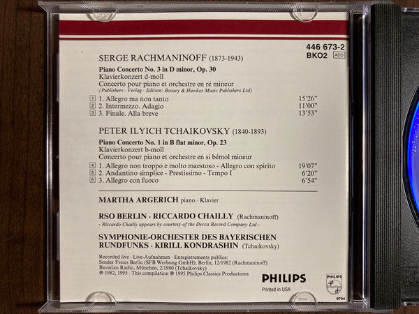 Sergei Vasilyevich Rachmaninoff / Pyotr Ilyich Tchaikovsky, Martha Argerich, Riccardo Chailly, Kiril Kondrashin : Rachmaninoff 3 • Tchaikovsky 1 (CD, Comp, RM, PMD)