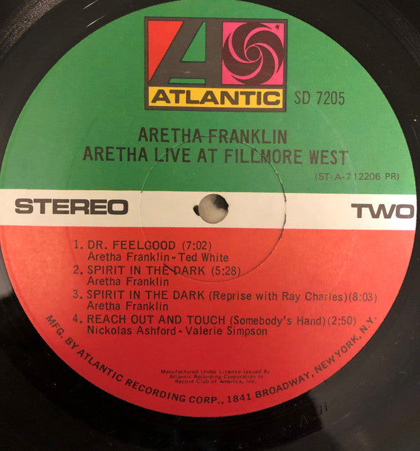 Aretha Franklin : Aretha Live At Fillmore West (LP, Album, Club)